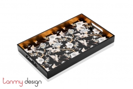 Black rectangle lacquer tray with white crane pattern 30*45*4.5 cm